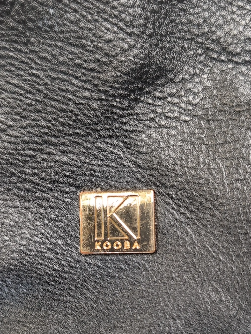 Kooba Black Pebbled Leather Squares Tote Shoulder Bag with Gold Hardware